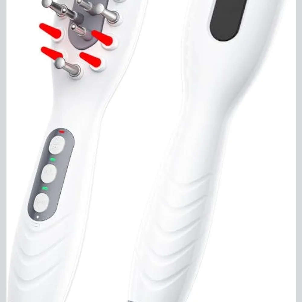 White Hair Scalp Massager with Red Light Therapy